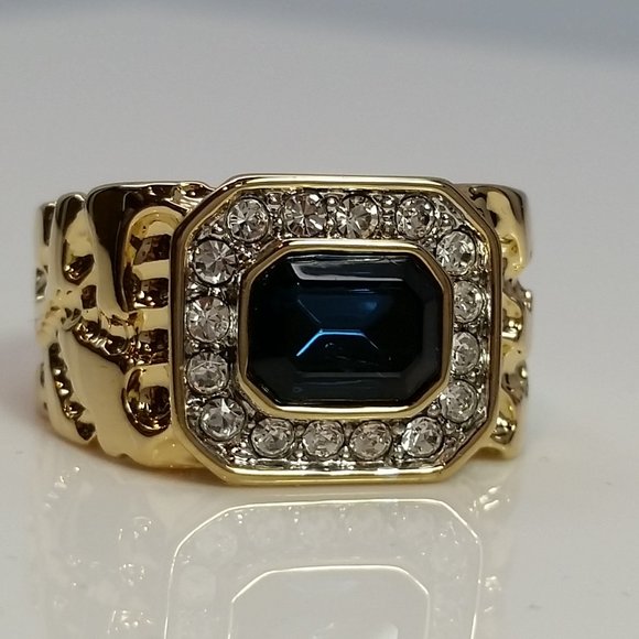 New Men's Blue Montana Swarovski E Gold Plated Ring - Picture 1 of 5